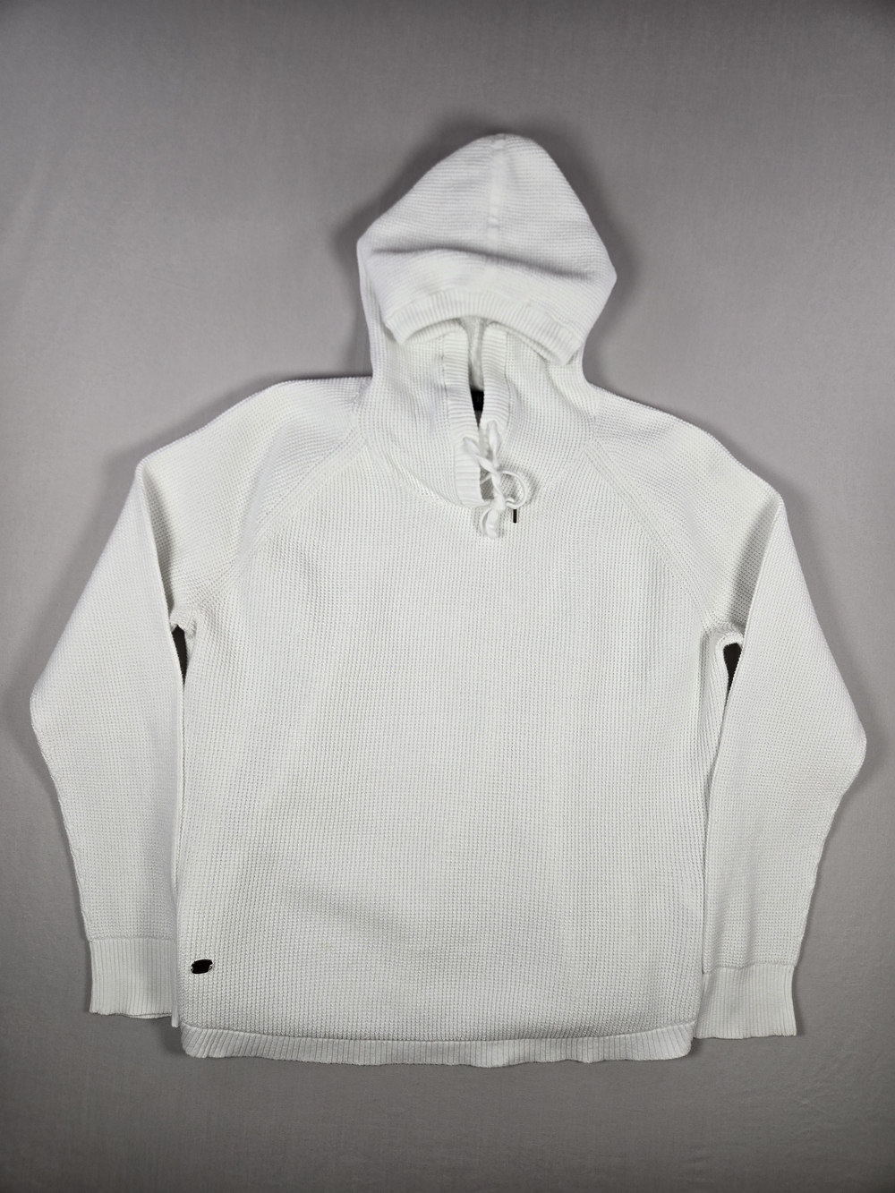 Lauren Ralph Lauren White Waffle Knit Hooded Cozy Preppy Sweater Sz Large